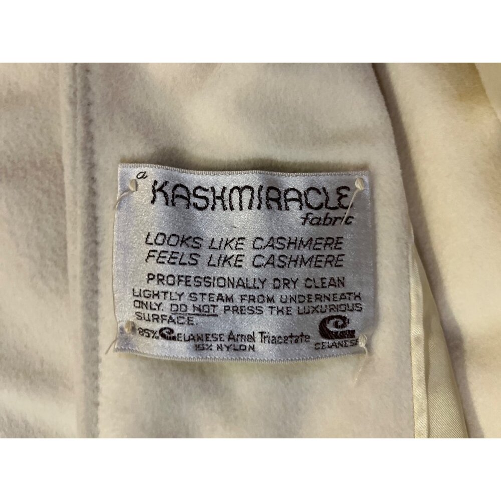 Vintage Kashmiracle Coat Womens S/M? Cream Fur Collar Used Long Belted Coat Uniq - Picture 8 of 16